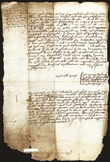 Image of the 1597 nuncupative codicil of John Bedford, minor canon of Durham Cathedral. Ref: DPRI/