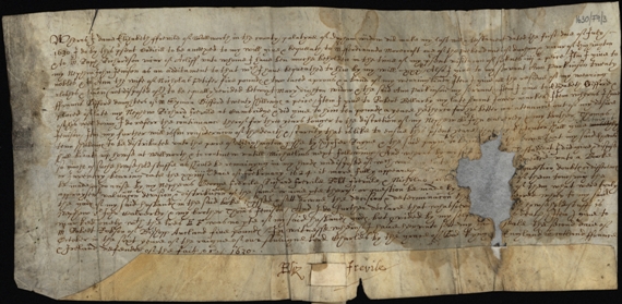 Image of the codicil of Dame Elizabeth Freville, widow. Ref: DPRI/1/1630/F9/3