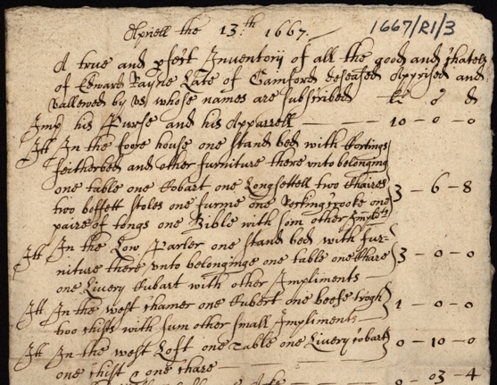 Image of the Inventory of Edward Rayne of Snow Hall, yeoman. Ref: DPRI/1/1667/R1/3
