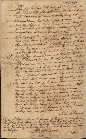 Image of the 1840 will of John Clark, labourer. Ref: DPRI/1846/C14/1