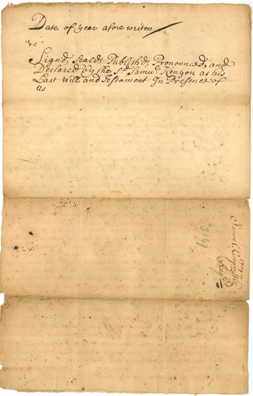 Image of the nuncupative will (page 2) of Samuel Kenyon mariner of Boston, Massachusetts and Manchester, England. Ref: MA Supreme Judicial Court Archives